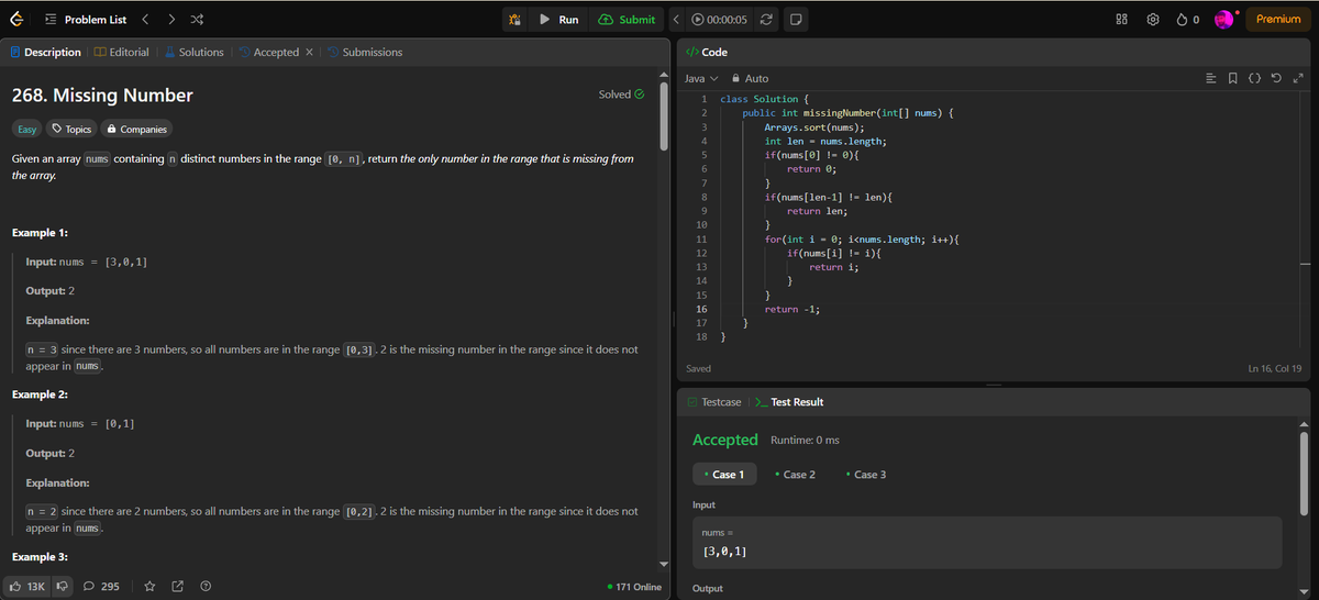 ratna_madhav's tweet photo. Day 25/100✨
Today I solved Missing Number Problem on @LeetCode 
👉Approach: sorted the array &amp; then chose missing no based on conditions.

#100DaysOfCode #DSA #LeetCode #programming #Algorithms #coding #CodingChalleng #letsconnectDay https://t.co/7aDa4Th9Ut