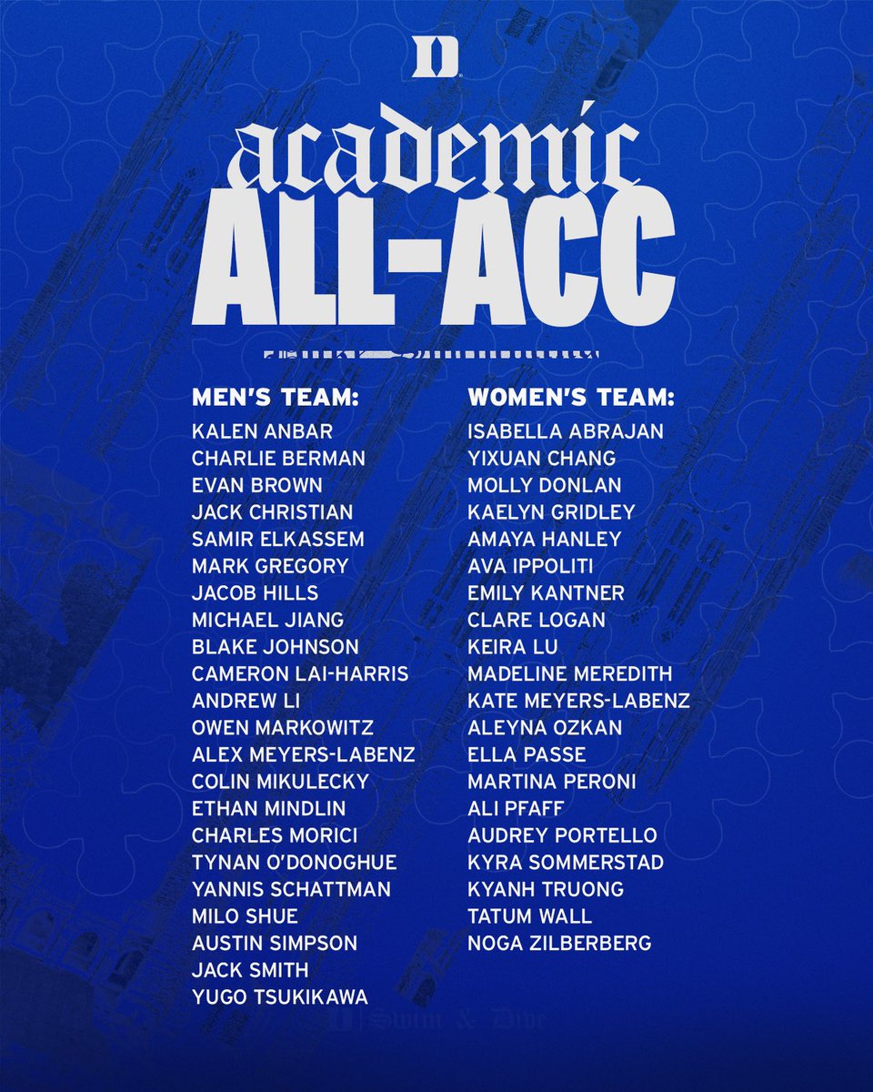 Putting in work both in &amp; out of the pool 😈📚

Congrats to our 42 Blue Devils for earning Academic All-ACC Honors! This marks the 12th consecutive season Duke has placed five or more student-athletes on the team! 

#GoDuke