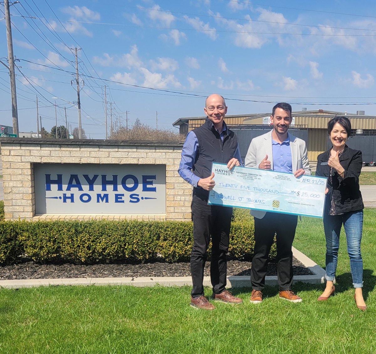 IndwellCA's tweet photo. Hay hoe, let's go! 👏

Huge thanks go out to Hayhoe Homes who've made $25,000 donation towards Indwell's work in St. Thomas! 

#stthomasproud #stthomas #stthomasontario #sttont #elgincounty #railwaycity #HopeAndHomes #supportivehousing #affordablehousing https://t.co/Z1BTQY6oWj