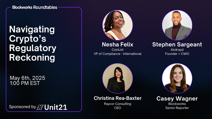 From rising fraud vectors to global regulatory heat—crypto compliance in 2025 is a different game.

What’s changing, what matters, and what’s next?

Join: Nesha Felix - <a href="/CoinList/">CoinList</a>, <a href="/lifesgt/">Stephen Brent Sargeant</a>, Christina Rea - Baxter and <a href="/caseywagnerr/">Casey Wagner</a> as they break it all down.

Sponsored: <a href="/unit21inc/">Unit21</a>