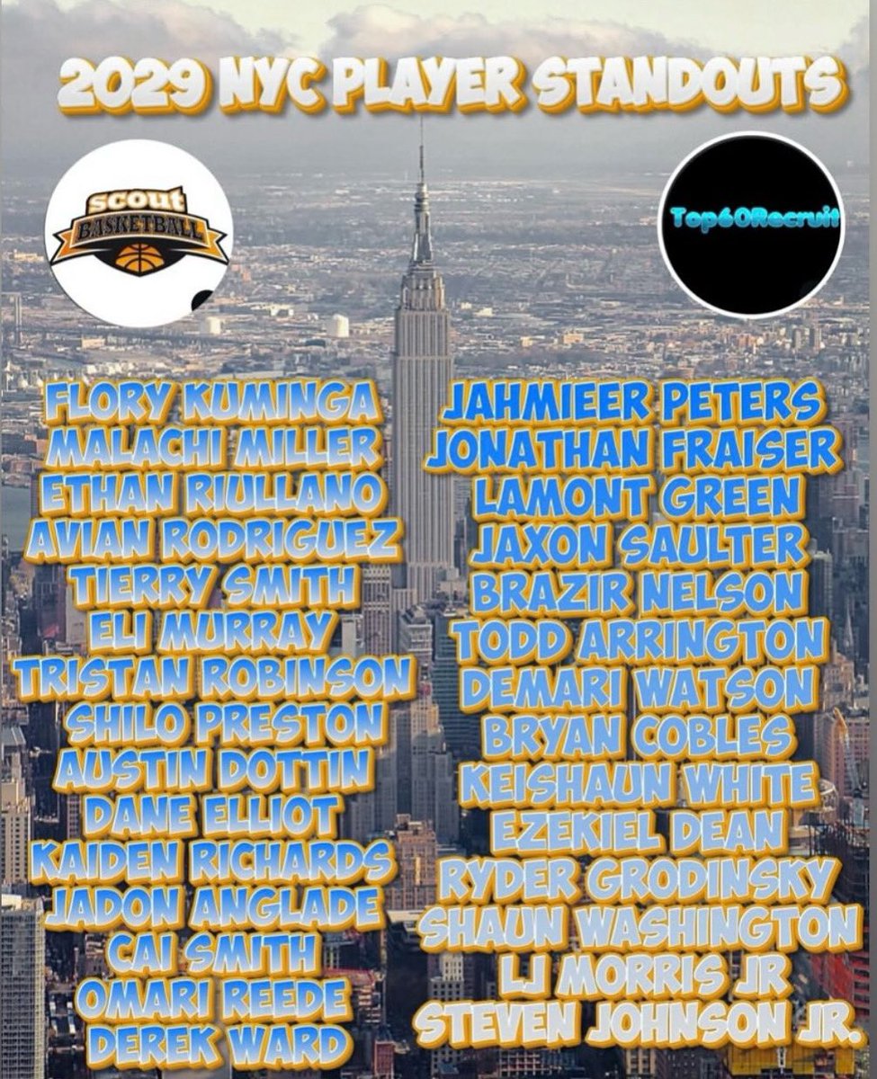 Shoutout to the following 5 of our players that were recognized by Coast Scouts and Top 60Recruits as some of the top 2029 players in New York:

- Keishaun White
- Bryan Cobles
- Jaxon Saulter
- Ezekiel Dean
- Jadon Angolade