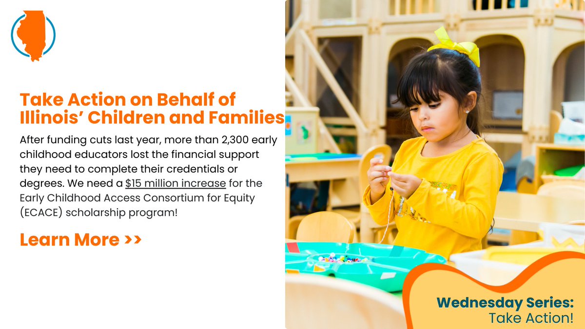 Early childhood educators who are working to complete their degrees or other credentials need the financial support of the ECACE scholarship program. We need a reversal of last year's funding cuts with a $15M increase — take action here: bit.ly/3DnaMNz #twill