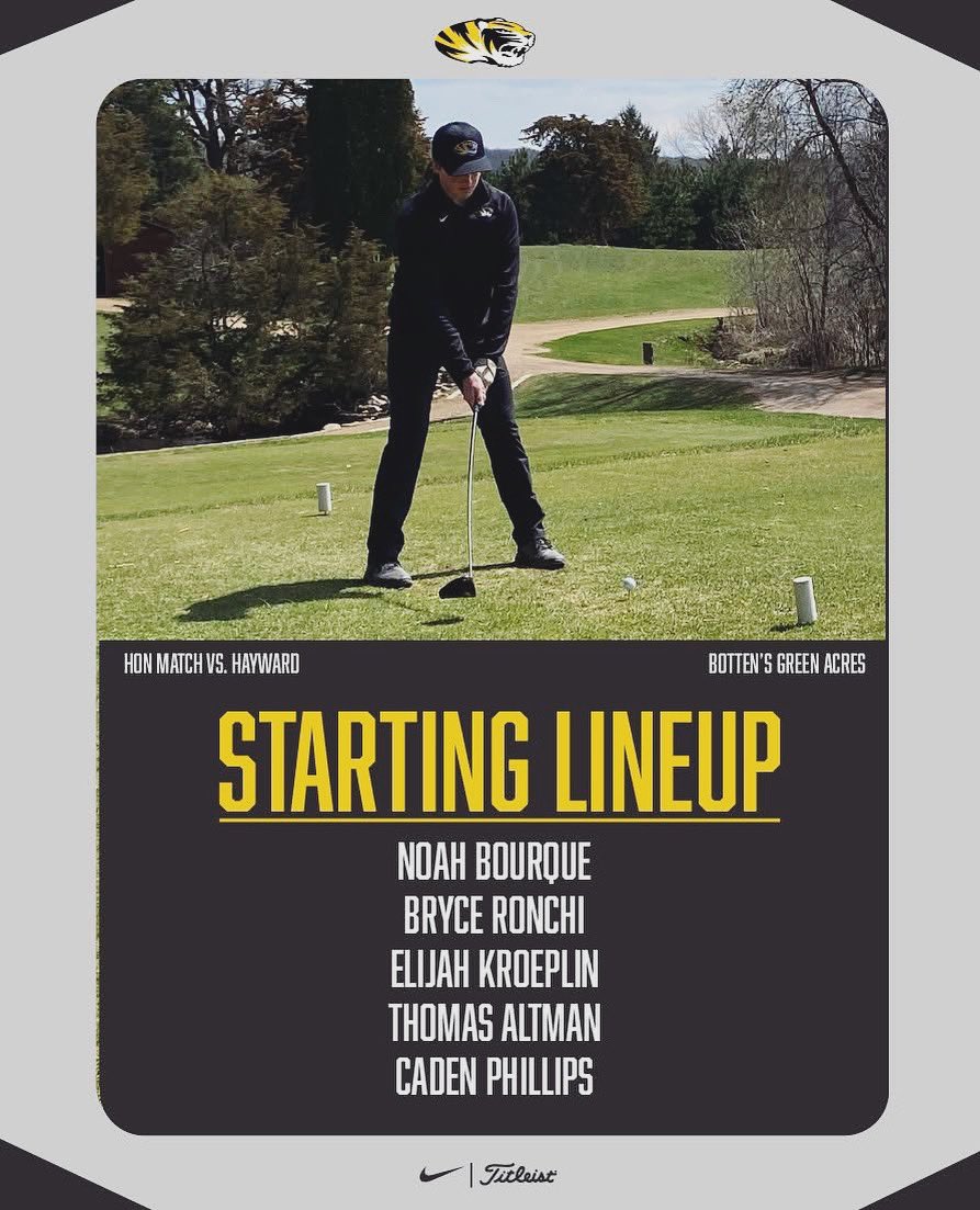 Our Starting Lineup for today’s Match against Hayward

#TigersGolf
#EyeoftheTiger