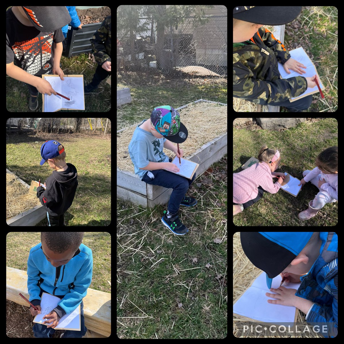 The Ks gathered to discuss/share things they could see in nature that were interesting &amp; caught their attention. Then they documented their noticings

🪹Nests  
🐿️Squirrels 
✈️Airplanes 
🕳️Animal Holes  
🚂 Trains
🐦‍⬛Birds
💨Wind 
🪵Wood 

#MONmoments #ocsbOutdoors #ocsbKinder