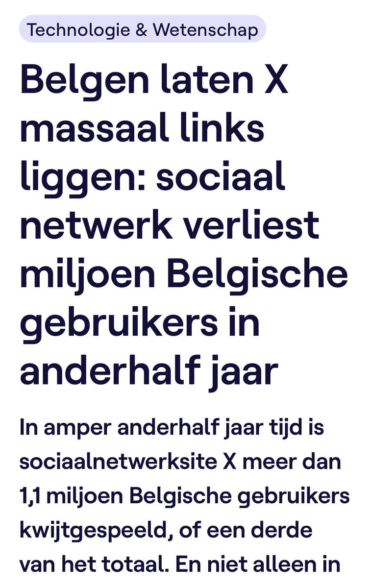 VincentVandep8's tweet image. Waar zijn de ‘F…checkers’ wanneer je ze nodig hebt (Allez…ni echt natuurlijk). 

Volgens dit VRT artikel zouden 1,1 miljoen gebruikers X  ‘links laten liggen’. 

Anyway, ik hoop ten eerste oprecht dat X niet echt ‘links ligt’ want daar zijn we al genoeg geld en andere zaken…