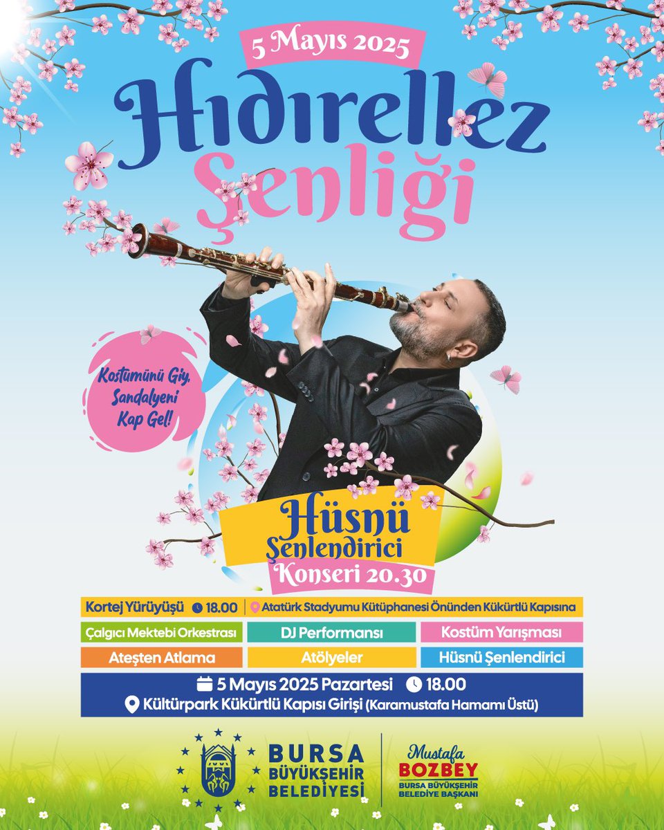 🌸 Hıdırellez Şenliği’nde buluşalım; kültürümüzü hep birlikte yaşatalım!

Baharın, bereketin ve umudun bayramı Hıdırellez’i, baharın her rengi ve kardeşliğin ezgileriyle, beraberce kutluyoruz.

Kortej yürüyüşü, Çalgıcı Mektebi Orkestrası, dj performansı, kostüm yarışması,