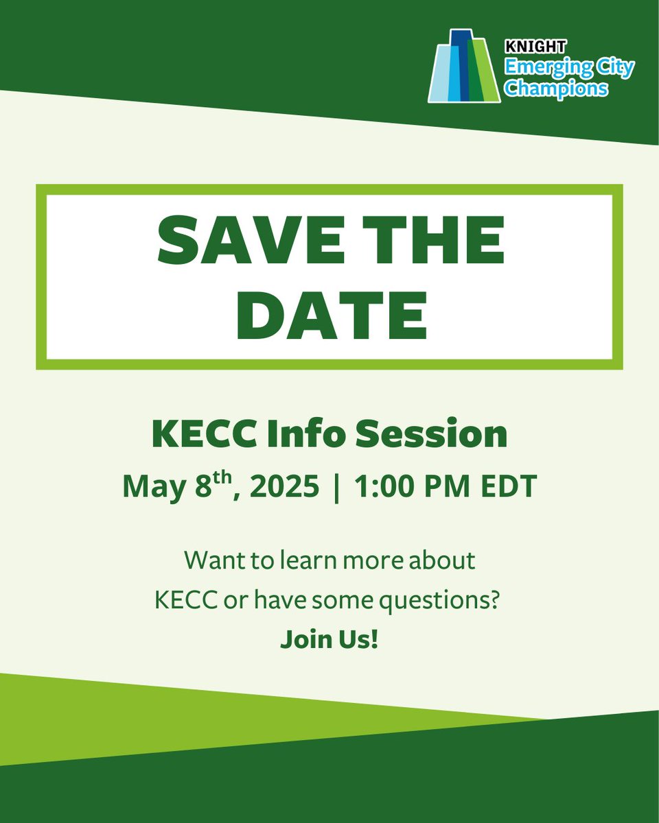 8 80 Cities (@880cities) on Twitter photo 🗓️ SAVE THE DATE!
Want to learn more about Knight Emerging City Champions or have some burning questions about the application process? Register for the upcoming info session on May 8 at 1:00PM EDT: ow.ly/vOP850VKNpO
<a href="/knightfdn/">Knight Foundation</a> 🗓️ SAVE THE DATE!
Want to learn more about Knight Emerging City Champions or have some burning questions about the application process? Register for the upcoming info session on May 8 at 1:00PM EDT: ow.ly/vOP850VKNpO
<a href="/knightfdn/">Knight Foundation</a>