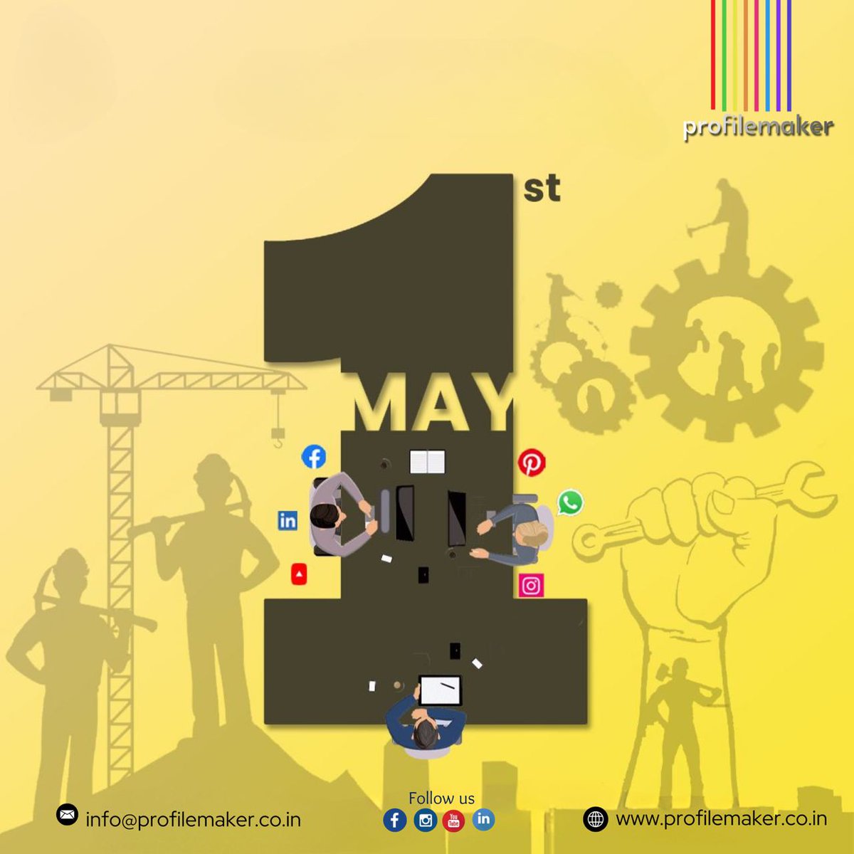 Saluting every hand that builds, creates, and transforms. This Labour Day, we honor your endless commitment and contributions. You are the strength behind every success.
--
Mail us at info@profilemaker.co.in.
---
Call us at +91 99629 51092
---
KNOW MORE
profilemaker.co.in