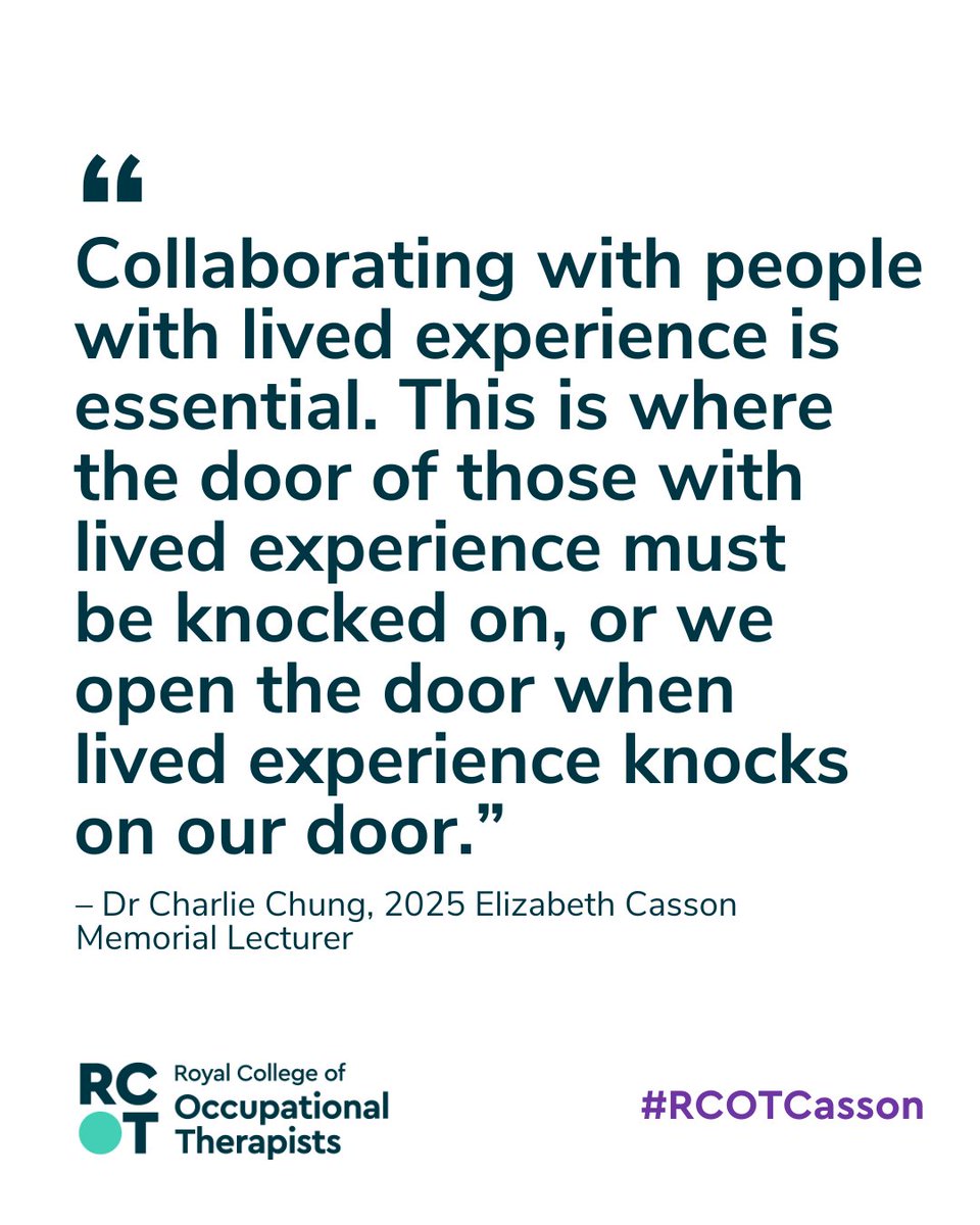 Royal College of Occupational Therapists (@thercot) on Twitter photo .<a href="/CharlieChung90/">Charlie Chung</a> highlights the need to work with people who have lived experiences to make sure services are fit for purpose. #RCOTCasson .<a href="/CharlieChung90/">Charlie Chung</a> highlights the need to work with people who have lived experiences to make sure services are fit for purpose. #RCOTCasson