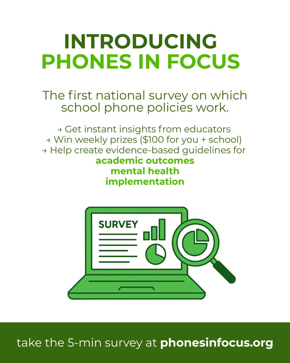 📱 School cell phone policies AREN’T based on data? We're changing that.

Phones In Focus—first national survey on which policies ACTUALLY work.

5-min survey at phonesinfocus.org
💰 Win $500 prizes
🔬 Snapshot of current results upon completion!

#TagATeacher you know! Our