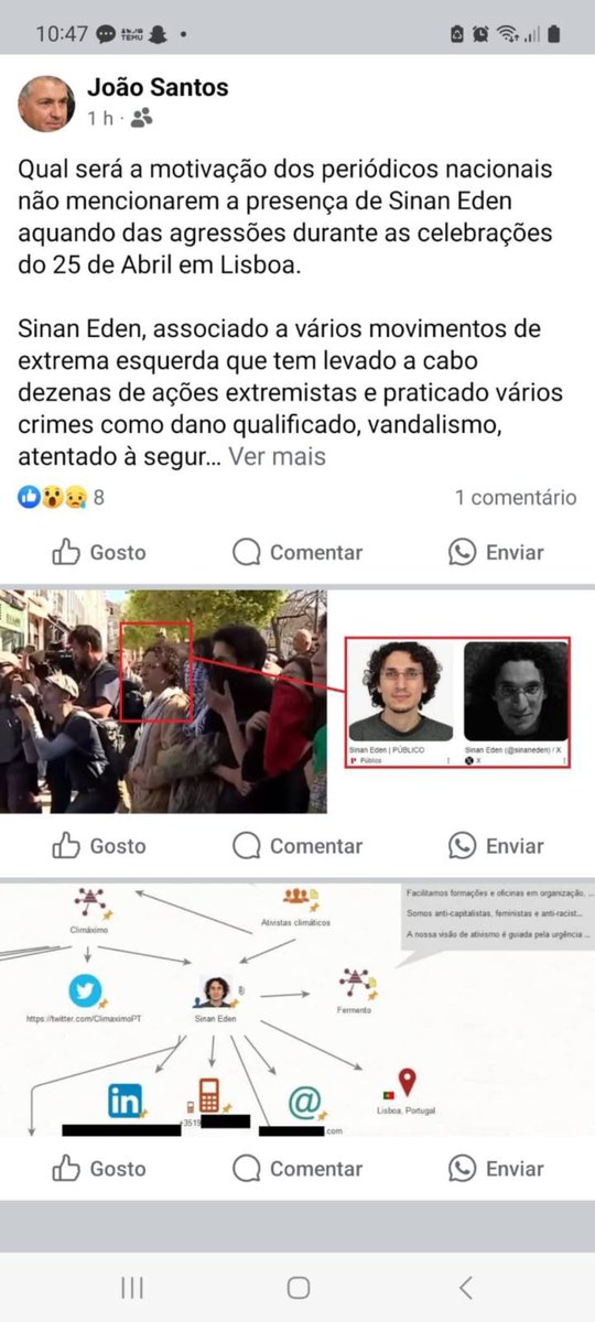 racismocontrapt's tweet photo. ⚠️Começam a descobrir-se os nomes e rostos da esquerda radical que esteve  envolvida nos confrontos contra os nacionalistas no 25 de Abril.
Além de Sinan Eden, sabemos que a polícia já identificou um neo-comunista, com cadastro criminal que partiu uma garrafa na nuca de um patriota, pelas costas, fazendo excluir as causas de ilicitude, como a legítima defesa, e estando indiciado pelo crime mais grave desse dia, o de Homicídio na forma tentada.