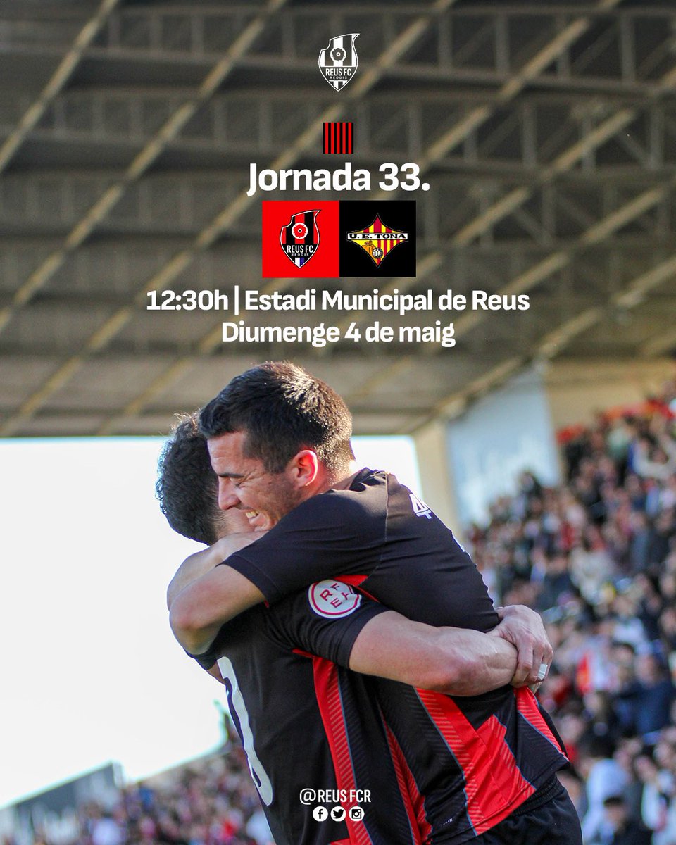 ReusFCR's tweet image. 🔜 𝘿𝙄𝙐𝙈𝙀𝙉𝙂𝙀 𝙅𝙐𝙂𝙐𝙀𝙈 𝙇’𝙐́𝙇𝙏𝙄𝙈 𝙋𝘼𝙍𝙏𝙄𝙏 𝘿𝙀 𝙇𝘼 𝙏𝙀𝙈𝙋𝙊𝙍𝘼𝘿𝘼 𝘼 𝙇’𝙀𝙎𝙏𝘼𝘿𝙄!

🆚 @FundacioUETona 
🗓️ Diumenge 4 de maig
📍 Estadi Municipal de Reus
⏰ 12:30h
🎟️ Entrades:
Tribuna Alta 👉 20€
Tribuna Baixa 👉 15€
Gol i Lateral 👉 5€
Infantil 👉…