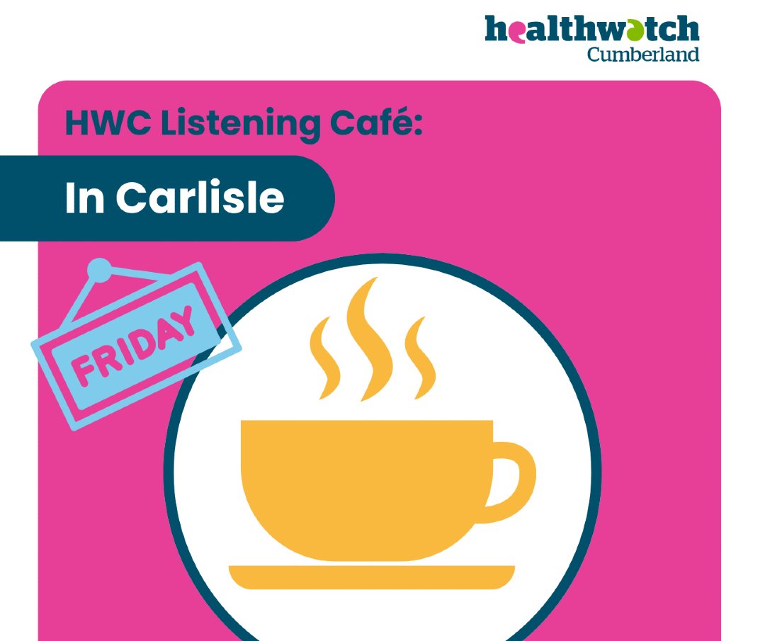 Do you have an experience with a health and social care service you'd like to tell us about? 👋

Or maybe you'd like some advice about making a complaint?

Come along to our Carlisle Listening Café on Friday, 2nd May, 10am-12pm at The People First Conference Centre!