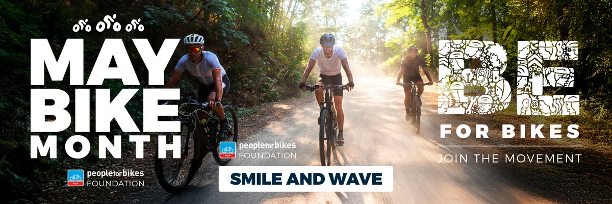 peopleforbikes's tweet photo. Tomorrow is the start of May Bike Month, you’re invited to join the movement to make biking better for everyone and #BeForBikes
This week’s Be for Bikes quest is to smile and wave at another person riding. Tag us!
Join the movement now at https://t.co/vUnHsQ5b0k https://t.co/yMMsXiOPPm