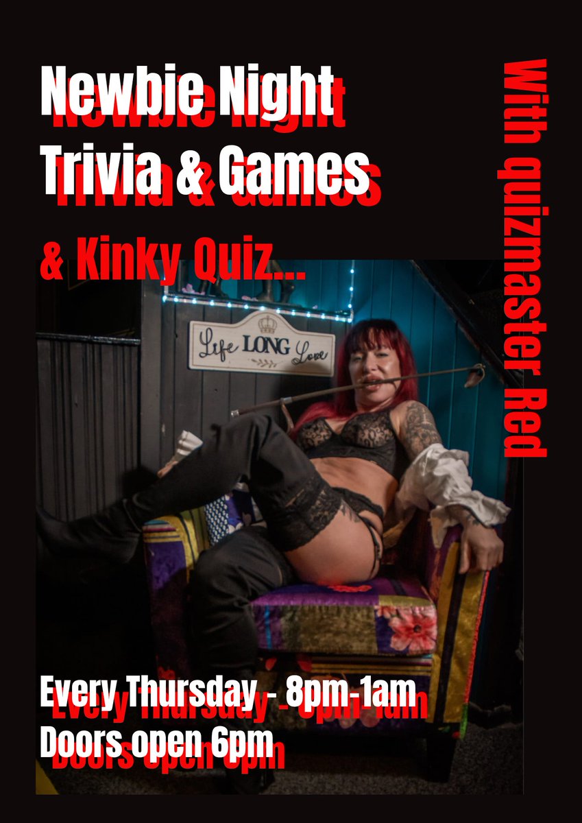 Did you know? Every Thursday we host our Newbie Nights? 

But! To get the night going, we host our very own #KinkyQuiz with host, owner &amp; Quizmaster Red, DJ Danger and The Lifestyle Lounge Team. 

From 8pm-1am 
Doors open 6pm

the-lifestyle-lounge.com 

#Swingers #SwingersClubs
