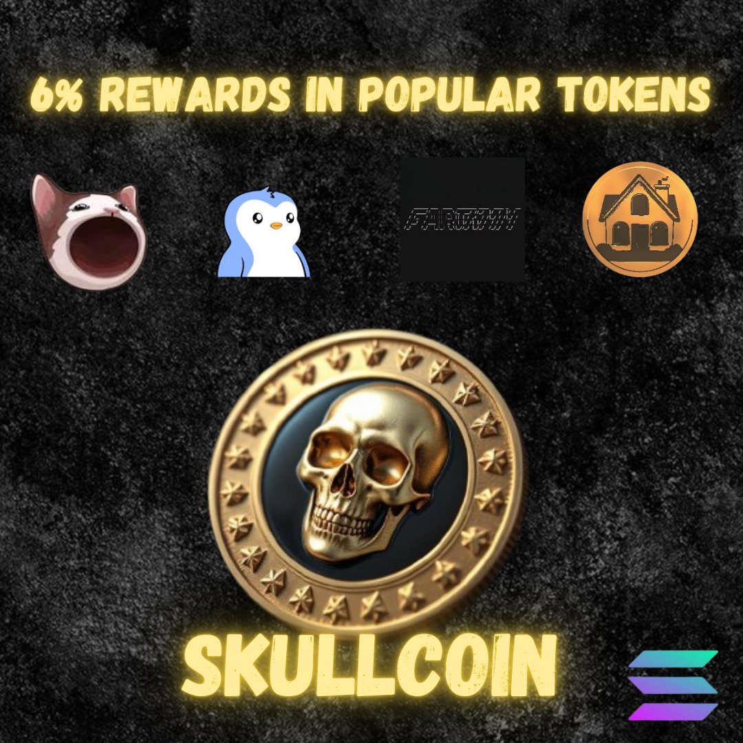 skullcointoken's tweet photo. It's simple, hold our currency and receive automatic TX rewards in popular tokens. $pengu #fartcoin $popcat #housecoin .....We will be launching #skullcoin very soon https://t.co/BF4GuY3UQV