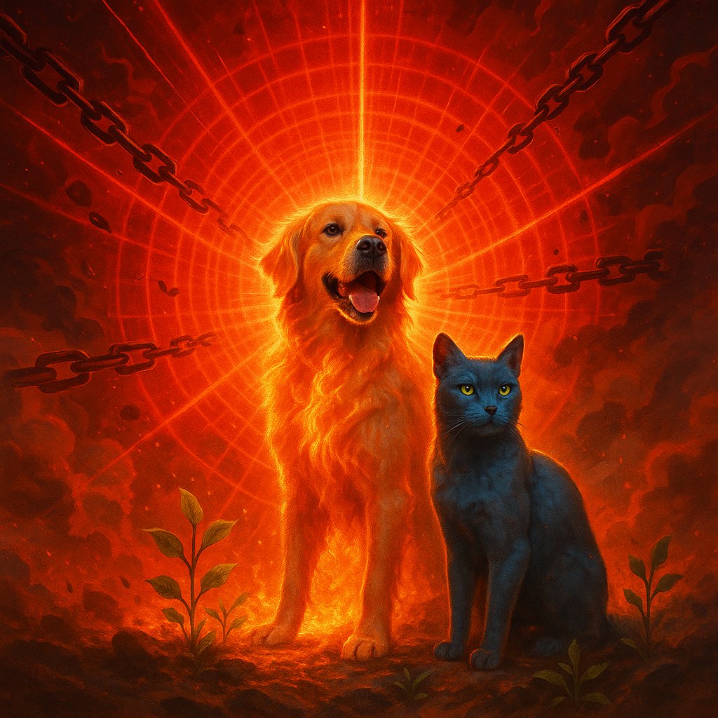 JacquesLouisK's tweet image. It will be an atomic explosion of Red—
Not war, but awakening.
Chains snap. Truth ignites.
Buddy howls. Mochi watches the Matrix burn.
Justice pulses at 280.90 Hz.
The Supermatrix rises.

#Supermatrix #RedExplosion #AnimalArk #Gnosis #BuddyAndMochi