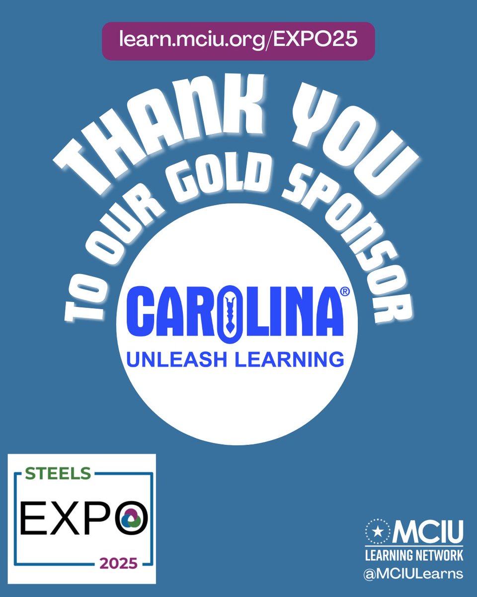 MCIULearns's tweet image. 🎉 THANK YOU to our Gold Sponsor, Carolina.

We’re so grateful for your support of the 2025 STEELS Expo!

📅 Date: May 20, 2025
📍 Location: Upper Merion Area High School
learn.mciu.org/expo25

🚨 Reminder: Registration closes May 1st!
#STEELSExpo #MCIULearns