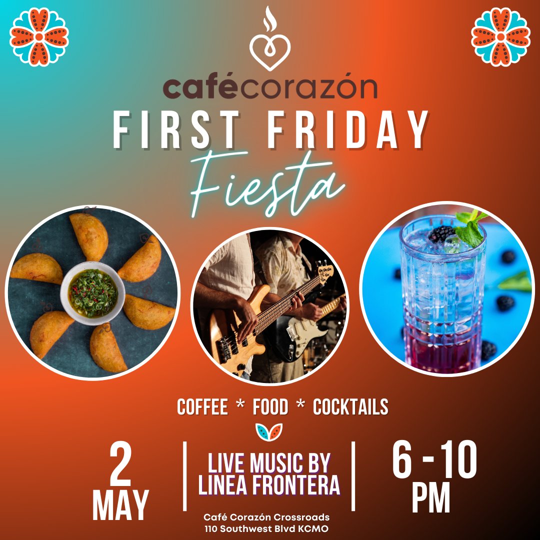 ¡Nos vemos en el Crossroads! We’re excited to support our friends at Café Corazón as they bring the heat this First Friday with live music by Línea Frontera, great drinks, and community vibes! ✨ Free and open to all ages, don’t miss it! 

📍 110 Southwest Blvd | 🕕 6–10 PM