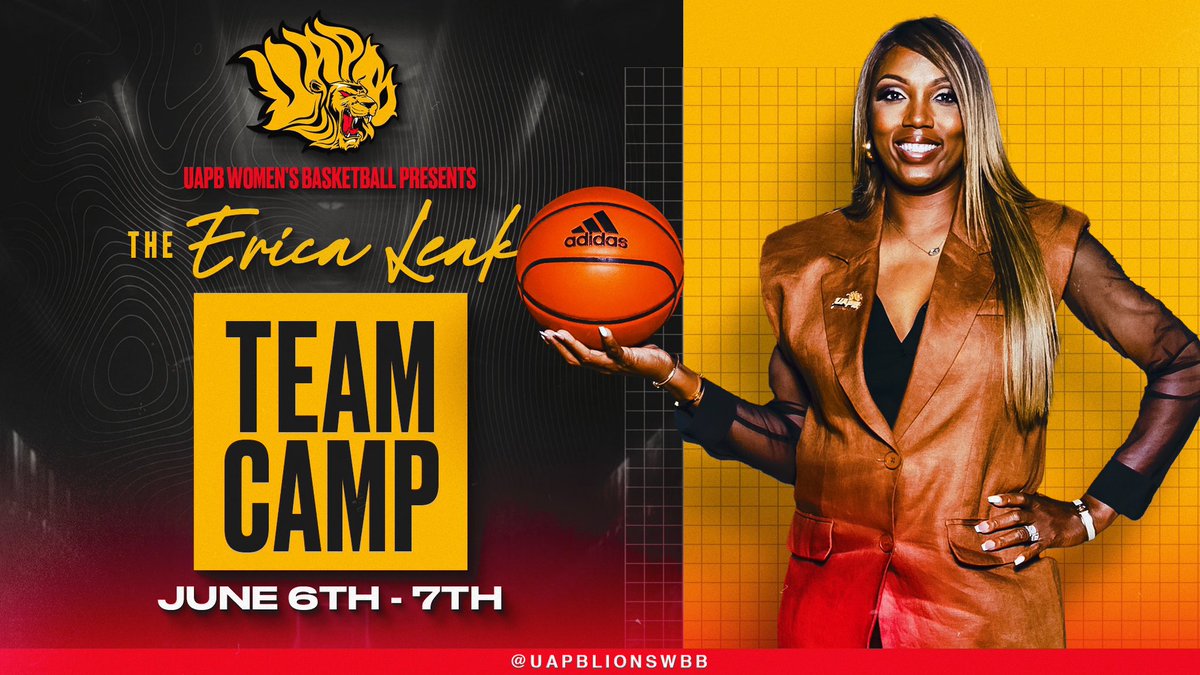 UAPBLionsWBB's tweet image. βGet ready for elite competition at the Erica Leak Team Camp! Join us June 6-7 for top-tier basketball action at UAPB.
Donβt miss this chance to compete and grow! Register now!
π: bit.ly/3QScSZ5