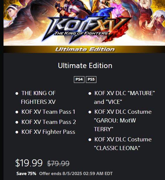 Good vibes all around. Retro games for life. (@neorussell) on Twitter photo KOFXV is on sale in PSN and it's $20 for EVERYTHING. WOW! Thanks <a href="/SNKPofficial/">SNK GLOBAL</a>
#SNK #KOFXV KOFXV is on sale in PSN and it's $20 for EVERYTHING. WOW! Thanks <a href="/SNKPofficial/">SNK GLOBAL</a>
#SNK #KOFXV