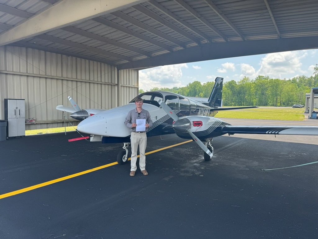 1st solo May 5,2022…
private pilot license ✅
Instrument rating ✅
Commercial rating ✅
Multi engine ✅ April 30, 2025
I don’t know all the correct lingo &amp; I feel like I’ve missed some other licensing but  <a href="/starnes_15/">Evan Starnes</a> we are so proud of you and excited about your future!