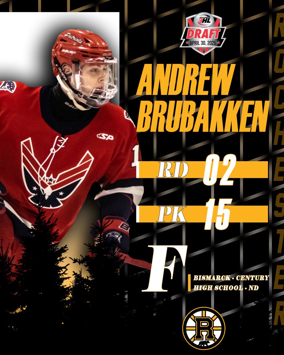 With the 15th pick in the 2nd round of the 2025 NA3HL Draft, the Rochester Grizzlies select Forward, Andrew Brubakken from Bismarck, North Dakota.

In his High School career, Andrew tallied 113 points(65g, 58a) with the Patriots!

Welcome to the Grizz, Andrew!

#WeAreRochester