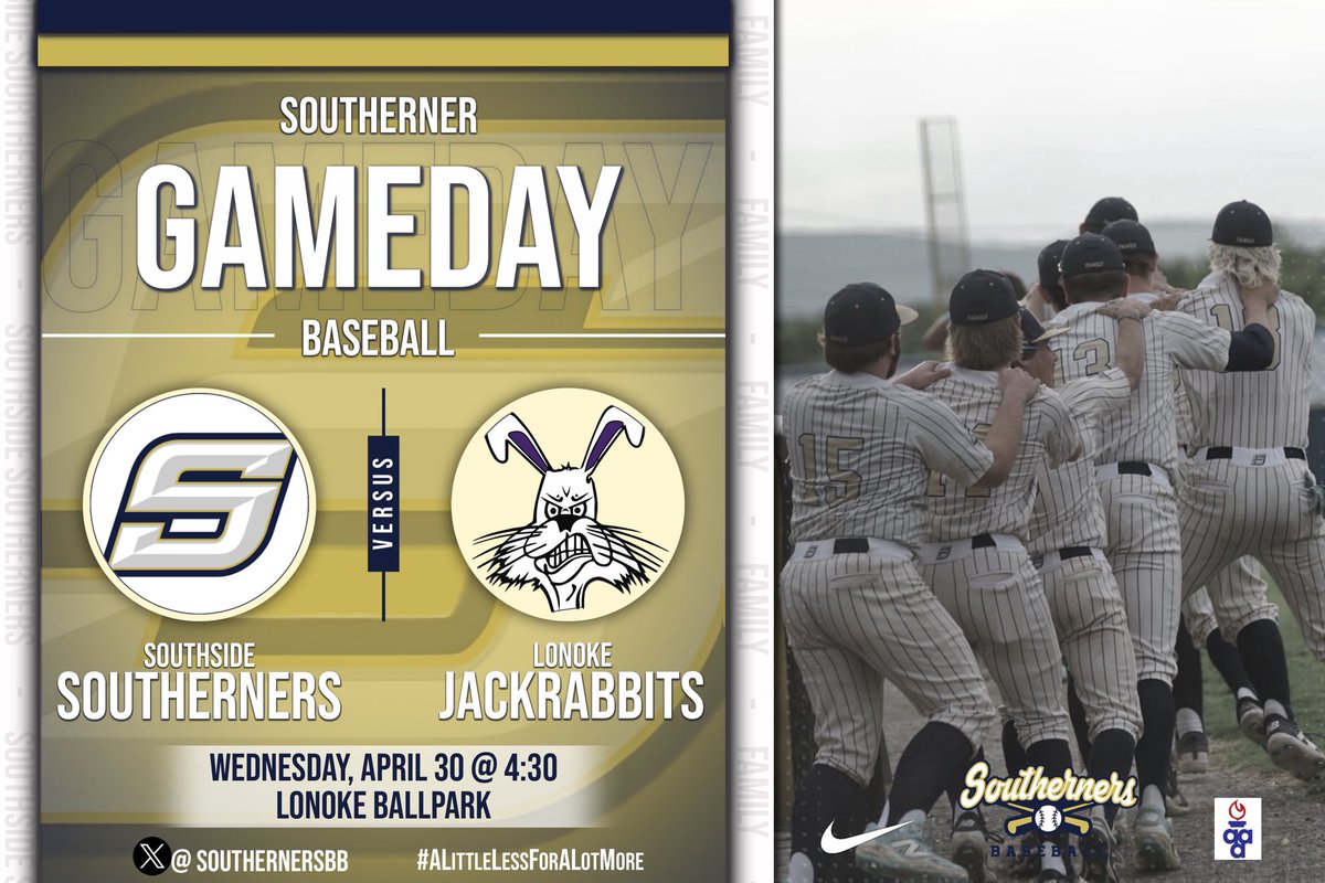 Right back at it! 

📍: Lonoke High School 

🆚: Lonoke Jackrabbits 

⏰: 4:30pm 

#SouthsideBaseball #ALittleLessForAlotMore