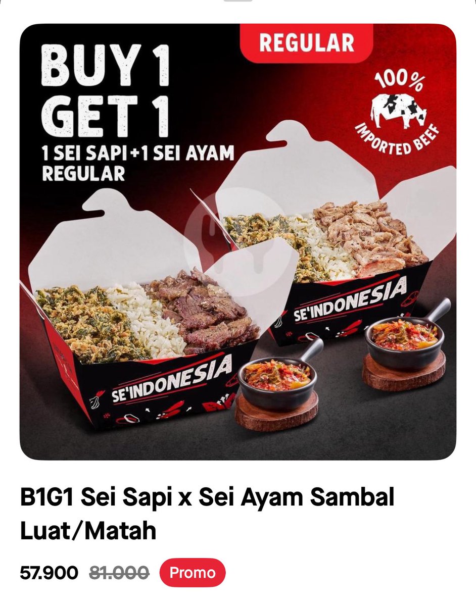 tytriyana_16's tweet photo. @gofoodindonesia #GoFoodTraktir #PromoMaksimal pengen banget cobain SeIndonesia (Sei Sapi dan Ayam Indonesia) dengan rating usaha 4.8 dan banyak ulasannya jadi tertarik banget buat cobain ditambah promo Maksimal bikin hematnya maksimal jd harus cobain @Maulaa313 @mang_aris12 @mastiah_WINWIN https://t.co/qKfmI1B1zq