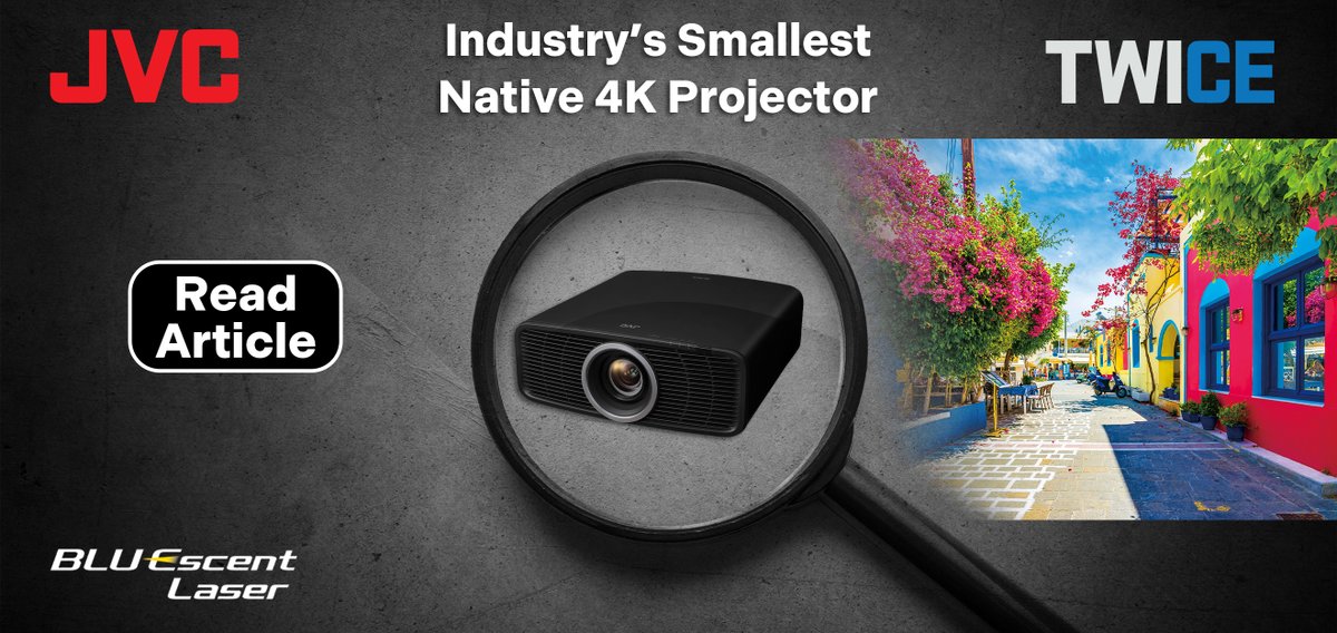 JVC_USA's tweet photo. .@JVC_USA Projectors is featured in an article by @TWICEonline discussing the DLA-NZ500, the industry's smallest Native 4K Projector featuring JVC's Proprietary BLU-Escent Technology. Read: https://t.co/0vW0yBL5m0
#JVCUSA #JVCProjectors #HomeTheater #TWICEonline #AVTweeps https://t.co/oOemHKlb2Y