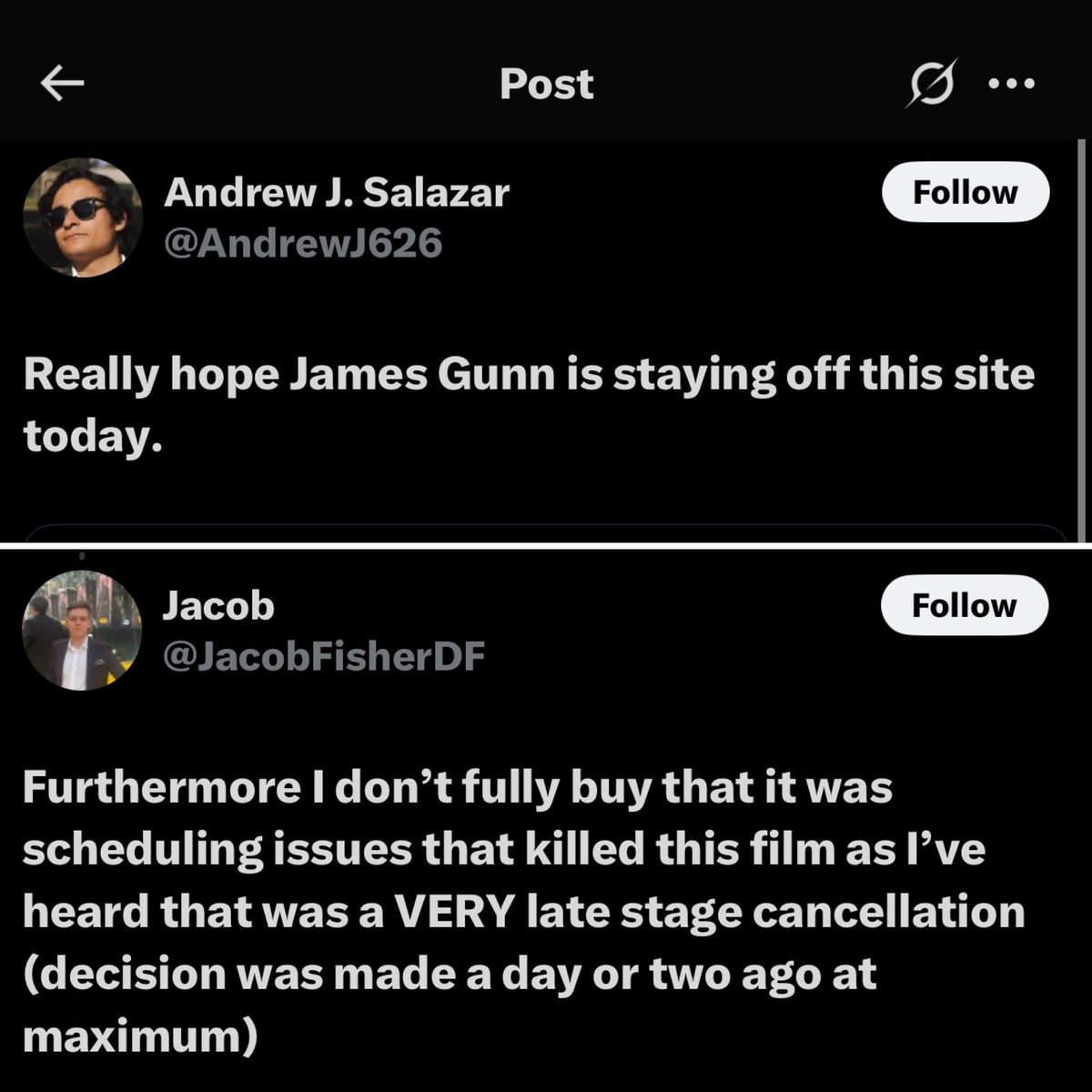 not only did discussing film falsely report that it's canceled when it's only postponed, they aren't even hiding their bias anymore 

we gotta start community noting their tweets.