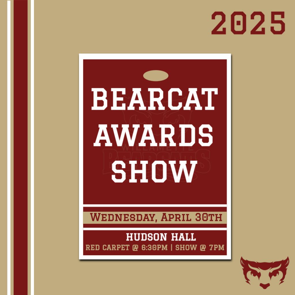 A reminder that the Bearcats Awards are tonight!  Come celebrate the year in Willamette Athletics with your teammates, coaches, and friends.  Doors to Hudson Hall open at 6:30 pm, and the show will start at 7:00 pm.