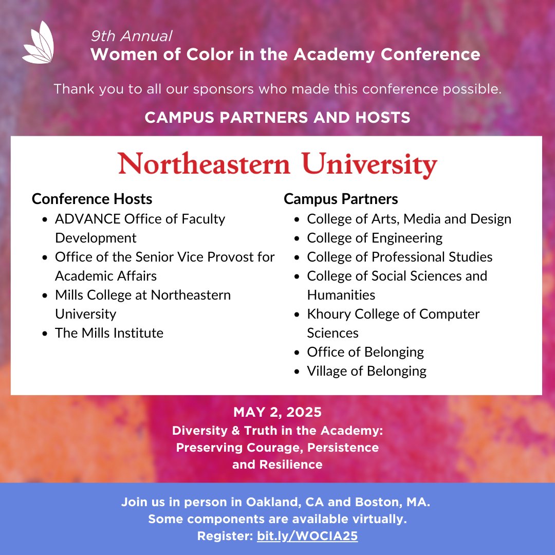 We are deeply grateful to our sponsors, partners, and campus collaborators for helping bring the 9th Annual Women of Color in the Academy Conference to life.
Register:  bit.ly/WOCIA25
Want to support the conference? bit.ly/wocia-giving-2…
#WOCIA
#WomenOfColor