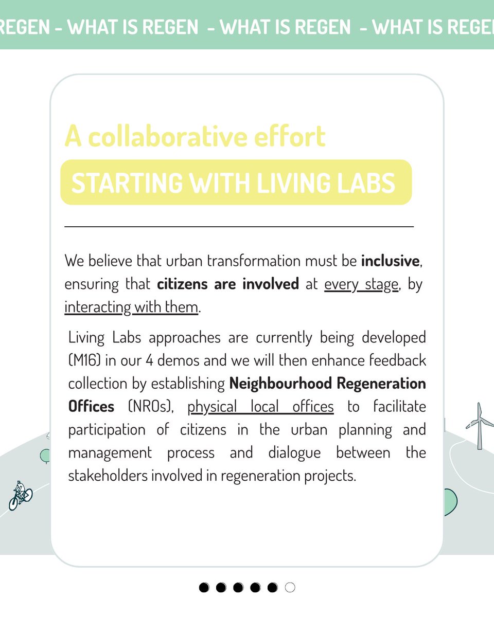Want to know what REGEN is? Just look below 👇
We're making urban change sustainable 🌱 &amp; inclusive 🤝 by co-creating people-centered 🏡, resilient 🏙️ neighborhoods.
Living Labs 🇮🇪🇮🇹🇪🇸🇱🇺 &amp; NROs 🏢 lead the way to a low-carbon, affordable future 🔄✨
🌐 regenproject.eu