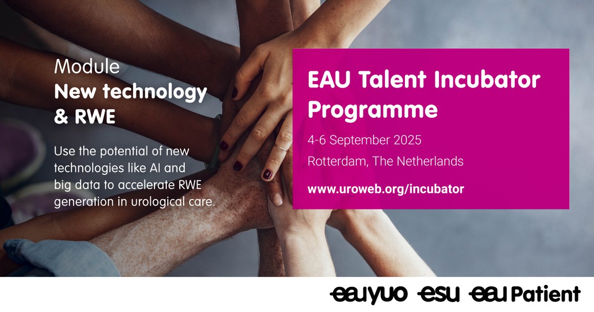 How will AI &amp; Big Data accelerate RWE in urology?

Find out at the EAU Talent Incubator Programme: New Technology &amp; RWE: 4–6 Sep 2025 in Rotterdam.

Workshops, expert panels, non-med skills &amp; networking.
Designed for urologists 45 and under.

Learn more 🔗uroweb.org/education-even…