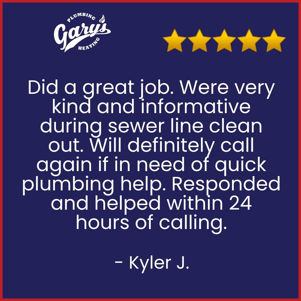 GarysPlumbing's tweet image. Quick, thorough, and reliable—that’s our promise! 🚰 Thanks for trusting us, Kyler! #FastService #PlumbingPros