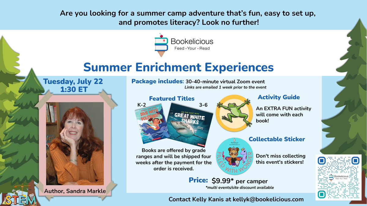 Lerner Books (@lernerbooks) on Twitter photo Author <a href="/SANDRA_MARKLE/">Sandra Markle</a> will be a part of the <a href="/bookelicious/">Bookelicious</a> Summer Enrichment Experience! Join her on July 22nd 1:30 ET and receive some awesome books and the special reader activities to go along with them. #summerreading
bookelicious.com/educators/book… Author <a href="/SANDRA_MARKLE/">Sandra Markle</a> will be a part of the <a href="/bookelicious/">Bookelicious</a> Summer Enrichment Experience! Join her on July 22nd 1:30 ET and receive some awesome books and the special reader activities to go along with them. #summerreading
bookelicious.com/educators/book…