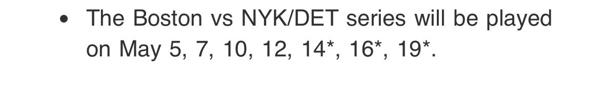 NBA says Celtics will open Round 2 on May 5. Full dates 👇