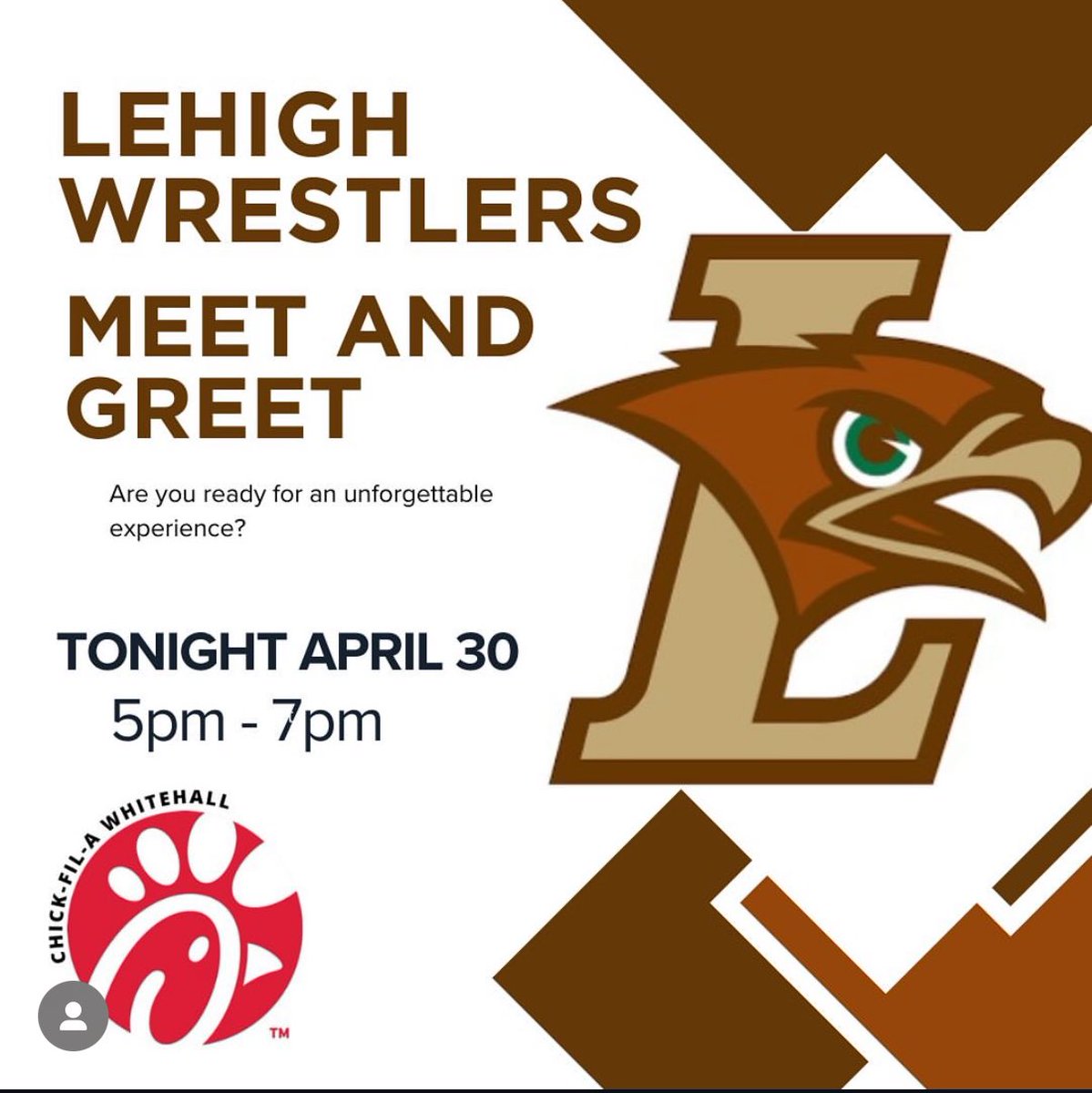The Chick-Fil-A in Whitehall will have a meet and greet with @LehighWrestling tonight. 

If you are in the area, stop in and support.