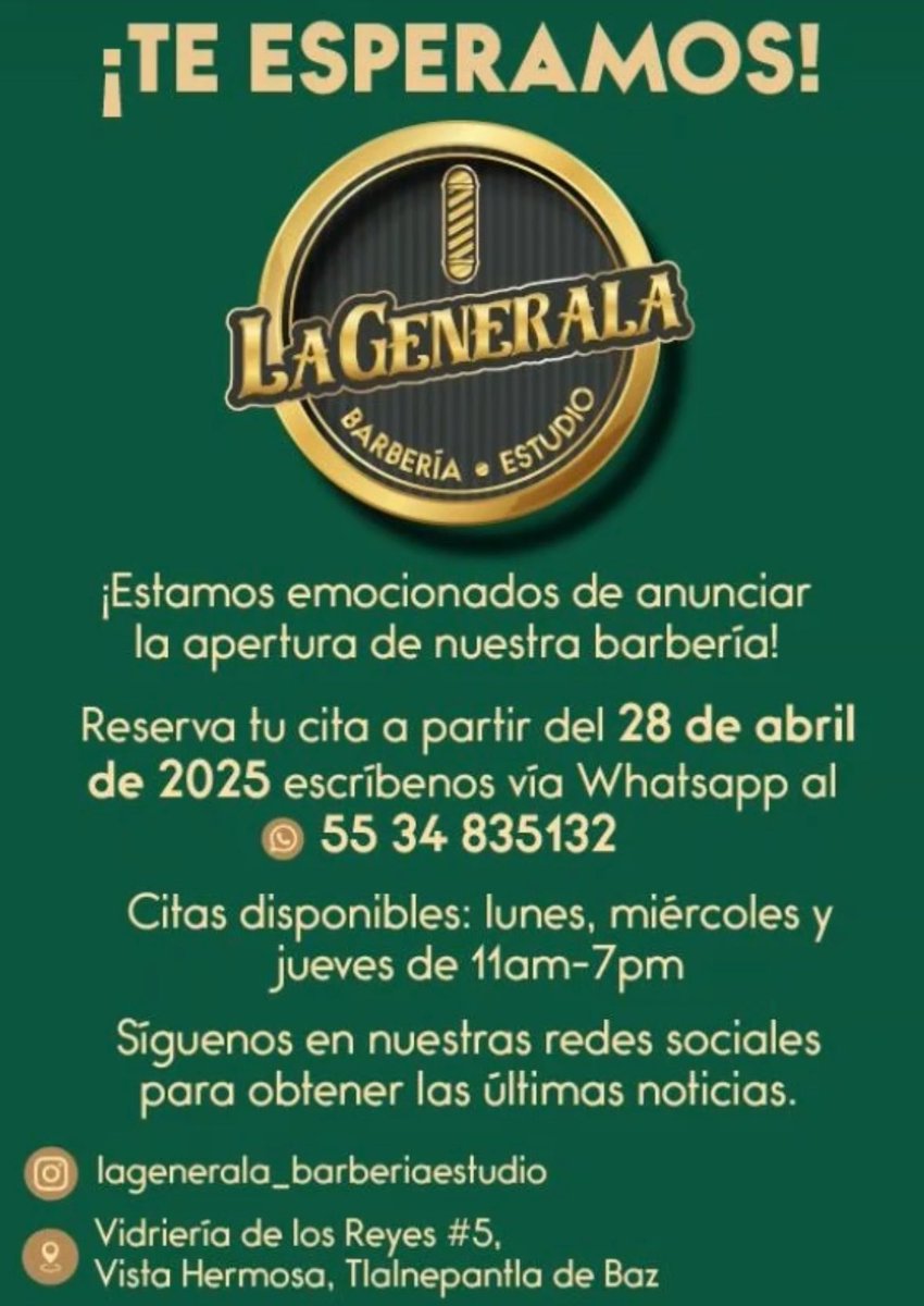 IvanNavaMx's tweet photo. ‼️Ven y conoce a La Generala‼️

Barbería en donde nuestro objetivo más importante es brindarte la mejor experiencia en:

✔️ Corte de cabello.
✔️ Rituales de barba.
✔️ Faciales. 

En La Generala estamos comprometidos con la calidad y la atención al cliente.

¡Ven, te esperamos!

Gracias por compartir amigos 🩵🫶🏻⭐️.