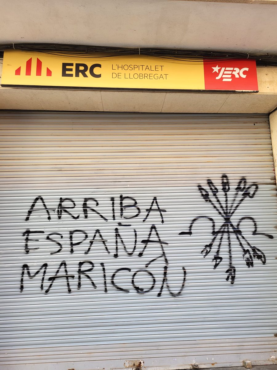 ‼️ Avui de nou hem rebut un atac a la nostra seu per part de grups feixistes

Fa anys ja en vam patir una onada. 
No ens callaran, ni ens faran por. Seguirem lluitant per #LHospitalet i la seva gent, contra el feixisme i l'#LGBTIfòbia, pels drets i les llibertats! #LHAntifeixista