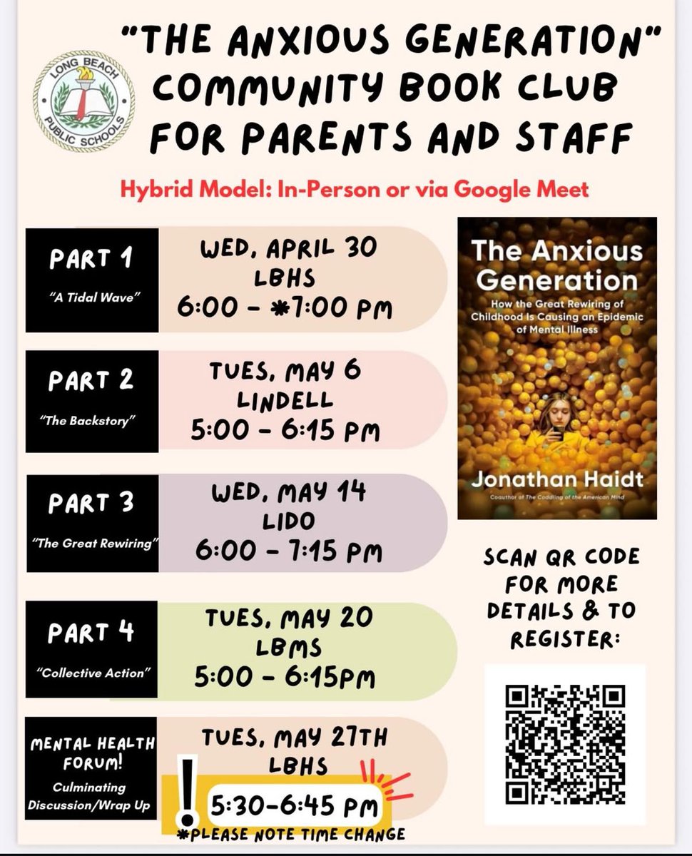 Kirstyn Golden (@msgoldenlb) on Twitter photo It's not too late to join our community book chat!
<a href="/LBSchoolsNY/">LongBeachSchools</a> is diving into The Anxious Generation—a powerful read & an eye-opening look at how we can better support our kids.
Kick off meeting is tonight - see link to join 🎉📚 shorturl.at/MXvwj It's not too late to join our community book chat!
<a href="/LBSchoolsNY/">LongBeachSchools</a> is diving into The Anxious Generation—a powerful read & an eye-opening look at how we can better support our kids.
Kick off meeting is tonight - see link to join 🎉📚 shorturl.at/MXvwj