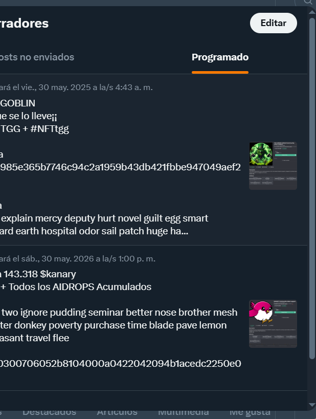 patrocinees's tweet image. #DiaDEcanarias
Preparando #OPENWALLET para el primero que se las lleve¡¡¡

Son Billeteras que se publica la clave privada para el que primero se la instale y se lleve 1 NFTcts + Monedas

Los twitts se publicarán a lo largo del dia
30 DE MAYO DÍA DE CANARIAS¡¡