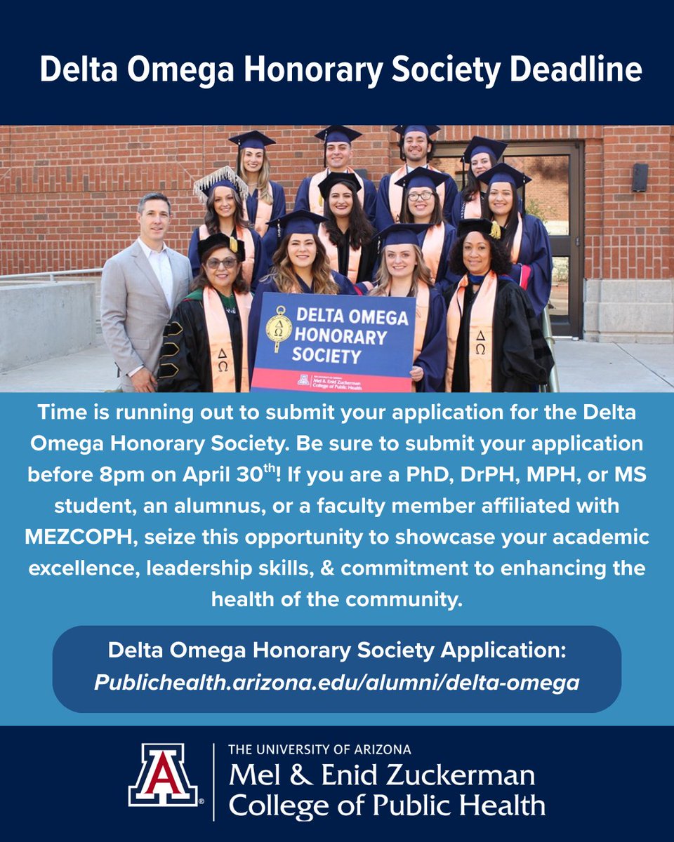 Apply to join the Delta Omega Honorary Society for public health! The deadline is TODAY, do it now!

Join us in this esteemed society and become part of a supportive community of public health advocates and be recognized for your contributions!

Apply now:bit.ly/3Yn28Gi