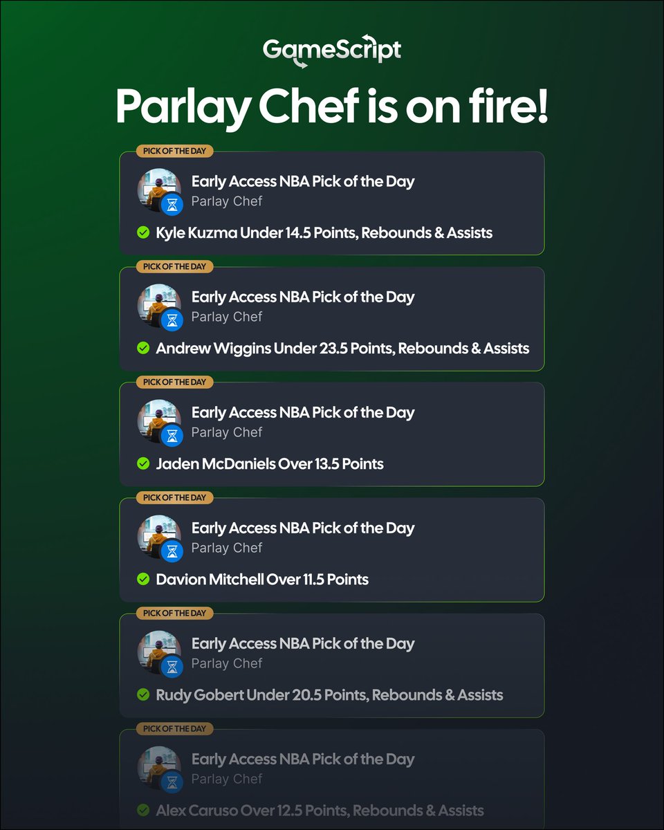 🔥 SIX IN A ROW FROM <a href="/ParlayChef/">Parlay Chef</a> 

He might be the hottest NBA capper on social media right now…

Get access to all of his NBA picks this week for just $1 here: GameScript.ai

Stop waiting, start winning.