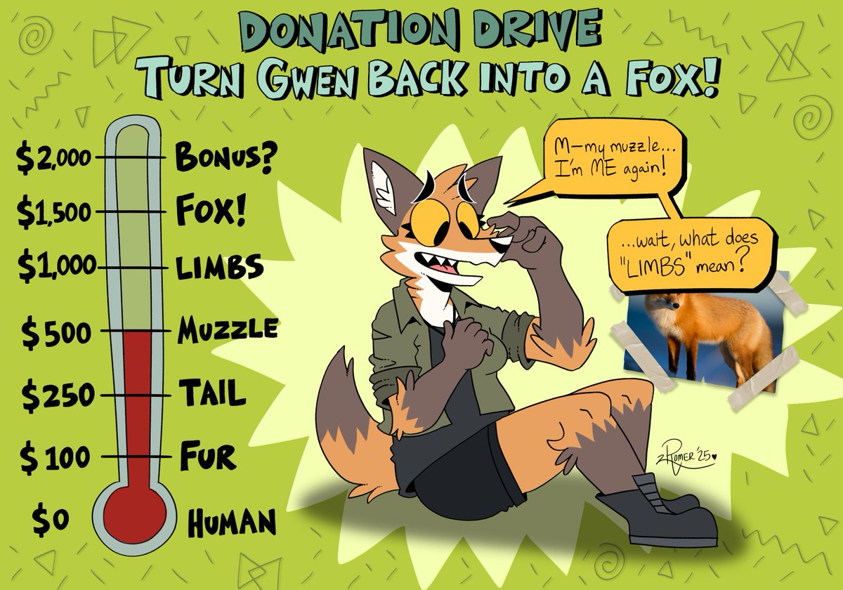 turn gwen back into a fox DONATION DRIVE! we are SO close to the goal!! 🦊✨

check bellow ⬇️⬇️⬇️