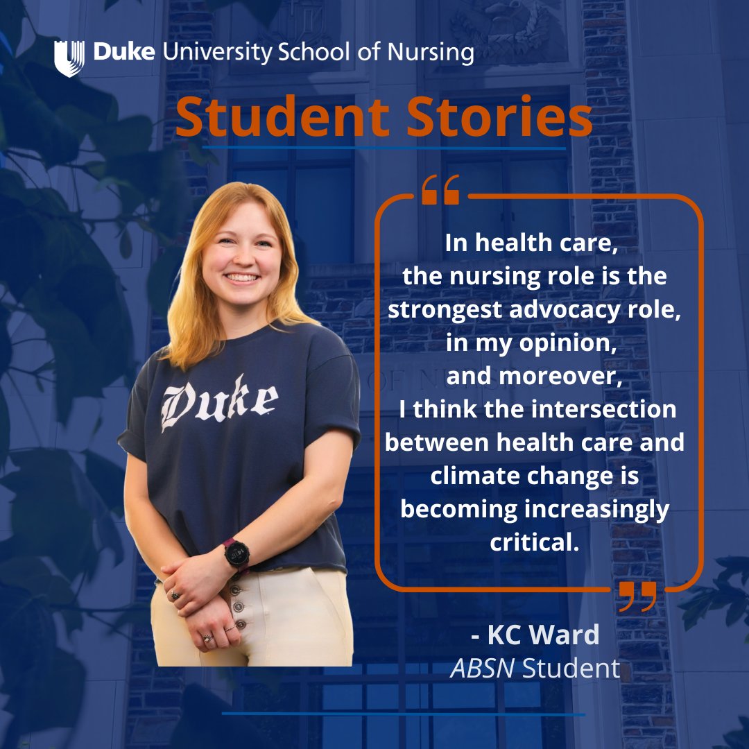 Duke University School of Nursing (@dukeu_nursing) on Twitter photo During the pandemic, KC Ward transitioned from a medical assistant to an advocate for safe spaces with <a href="/ECGreenway/">East Coast Greenway</a>. Now an ABSN student at #Duke, she combines health care and climate advocacy, aiming to practice in critical care & focus on health equity. duke.is/m/yxqz During the pandemic, KC Ward transitioned from a medical assistant to an advocate for safe spaces with <a href="/ECGreenway/">East Coast Greenway</a>. Now an ABSN student at #Duke, she combines health care and climate advocacy, aiming to practice in critical care & focus on health equity. duke.is/m/yxqz