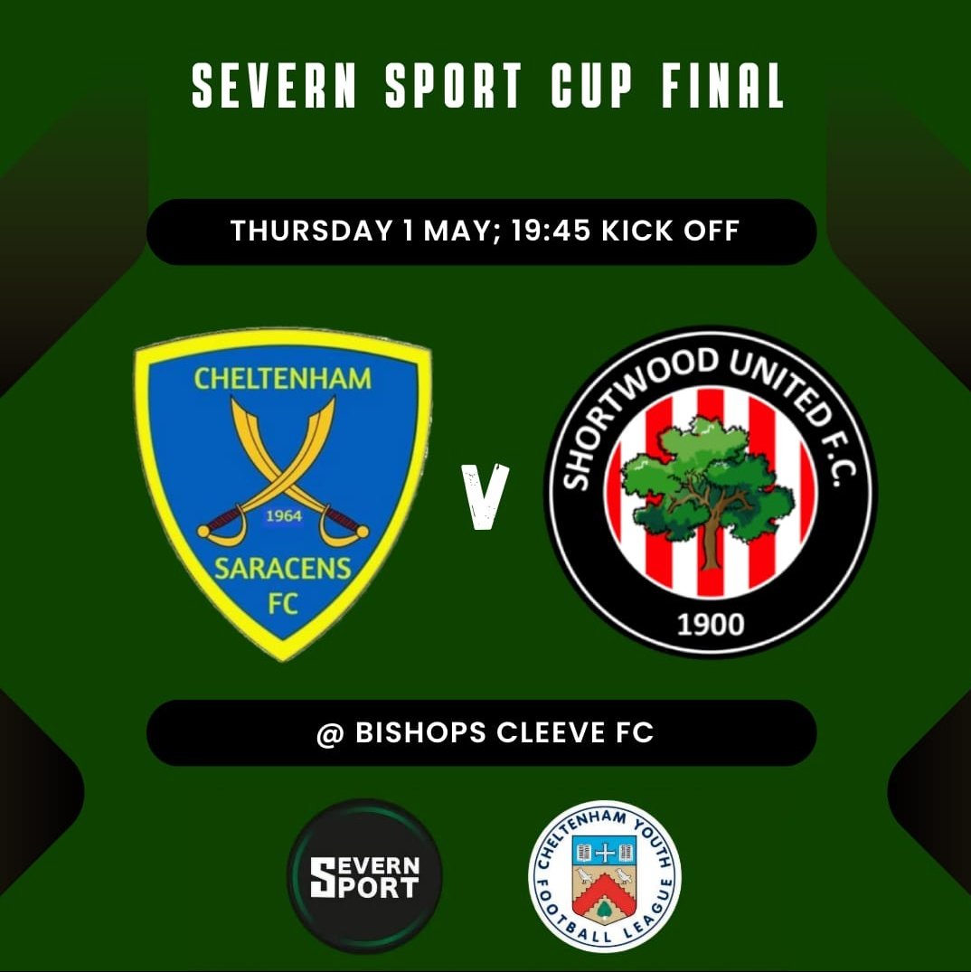Cheltenham Youth League (@cheltyfl) on Twitter photo Tomorrow Night
<a href="/SevernSport/">Severn Sport</a> Cup Final
<a href="/SaracensFC/">Cheltenham Saracens FC</a> U18 v <a href="/ShortwoodUtdFC/">Shortwood Utd FC</a> U18
19:45 kick off - <a href="/BishopsCleeveFC/">Bishops Cleeve FC</a> Kayte Lane
Gates open at 18:45
Adults £4, Concessions £2
We hope to see you all there ⚽ Tomorrow Night
<a href="/SevernSport/">Severn Sport</a> Cup Final
<a href="/SaracensFC/">Cheltenham Saracens FC</a> U18 v <a href="/ShortwoodUtdFC/">Shortwood Utd FC</a> U18
19:45 kick off - <a href="/BishopsCleeveFC/">Bishops Cleeve FC</a> Kayte Lane
Gates open at 18:45
Adults £4, Concessions £2
We hope to see you all there ⚽