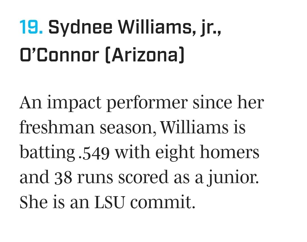 Javier Zuluaga (@azinthecircle) on Twitter photo 🎉 Chosen by SI as some of the best outfielders this spring in high school softball. Congratulations to <a href="/SC_Pride/">SpringfieldAthletics</a> signee <a href="/SwordsSammy/">Sammy Swords</a> and <a href="/LSUsoftball/">LSU Softball</a> commit, <a href="/SydWilliams42/">Sydnee Williams</a>! 🎉
si.com/high-school/na… 🎉 Chosen by SI as some of the best outfielders this spring in high school softball. Congratulations to <a href="/SC_Pride/">SpringfieldAthletics</a> signee <a href="/SwordsSammy/">Sammy Swords</a> and <a href="/LSUsoftball/">LSU Softball</a> commit, <a href="/SydWilliams42/">Sydnee Williams</a>! 🎉
si.com/high-school/na…