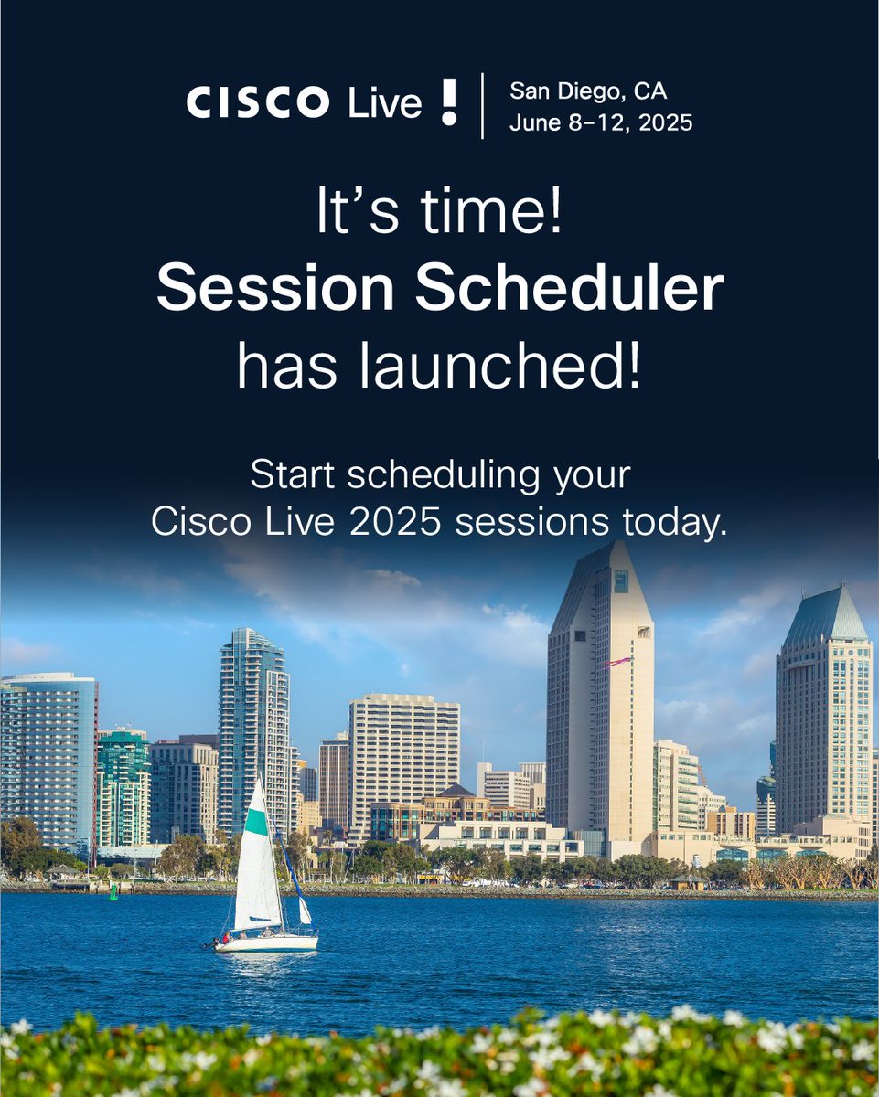 Haven’t you heard? 📰👀 The #CiscoLive Session Scheduler is now OPEN! 
You can officially start:
Using the Cisco AI Assistant for Cisco Live 🤖
Saving your seats 🍿
And booking your sessions 🧑‍🏫
Get started here – cs.co/60182vSOm